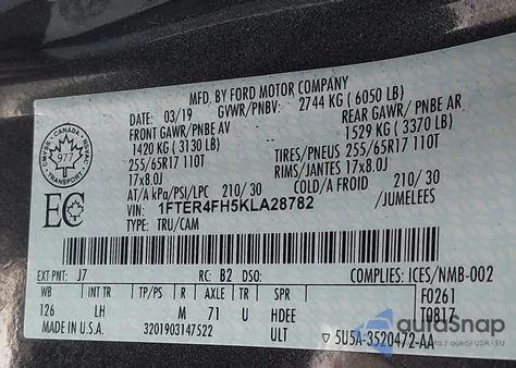 2019 Ford Ranger Xlt from USA, damaged, VIN 1FTER4FH5KLA28782